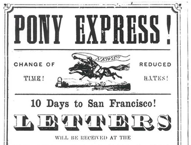 A black-and-white vintage poster promoting Pony Express.