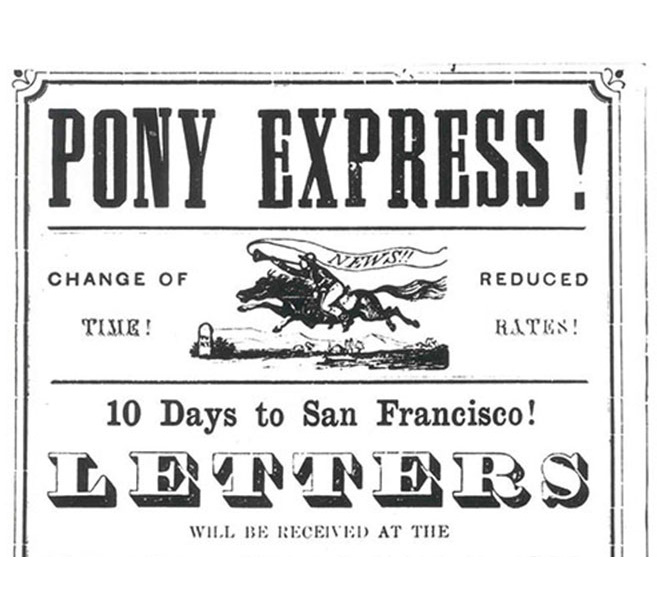A black-and-white vintage poster promoting Pony Express.