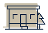 A simplified illustration of a Post Office store with a tree behind it.