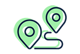 An illustration of two location markers connected by a winding line.