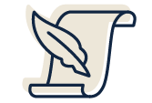 An illustration of a paper scroll and a quill.