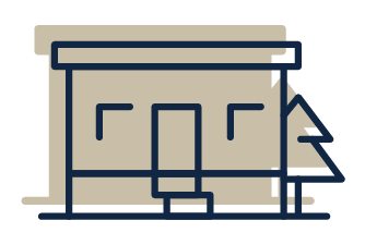 A simplified illustration of a Post Office store with a tree behind it.