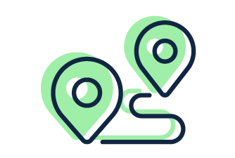 An illustration of two location markers connected by a winding line.