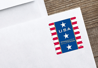 信封上被预先盖销的邮票图像