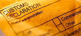 A closeup of a customs form.