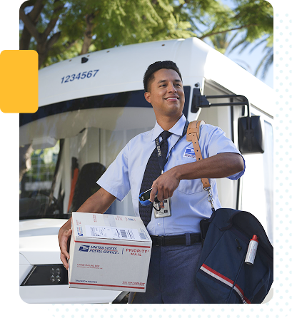 A mail carrier preparing to delivery packages.