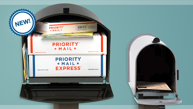 Image of the next generation mailbox next to a standard mailbox