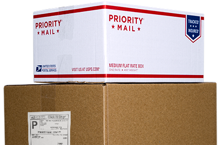 USPS Priority Mail and Ground shipping boxes