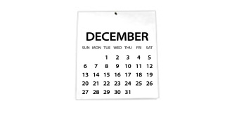 Calendar image indicating key dates in December to ship packages so that they arrive by Dec. 25th.