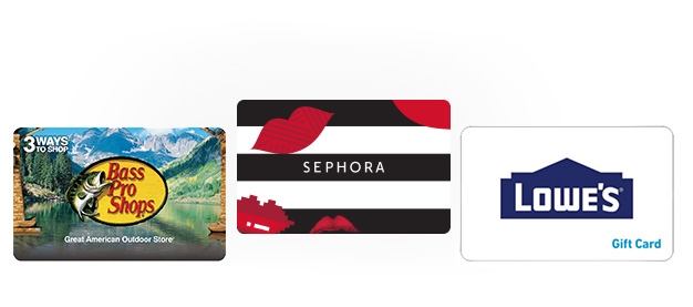 Image showing gift cards for Bass Pro Shops, Sephora and Lowes.