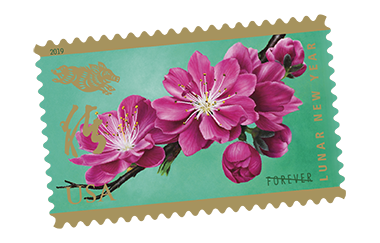Image of Lunar New Year: Year of the Boar Forever Stamp tilted to the left.