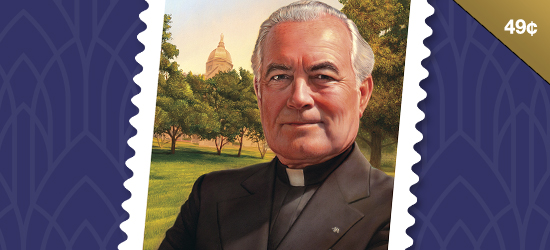Image of the Father Hesburgh Forever stamp.