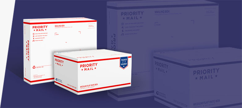 Two different priority mail boxes.