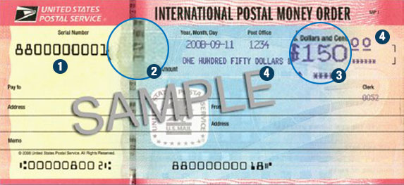 伪造的邮政汇票图片，显示了“如何识别伪造的邮政汇票”部分中所描述的伪造情形