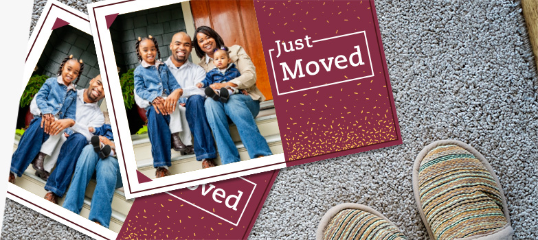 A custom photo postcard with a family announcing they just moved to a new home.