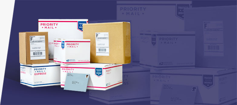 Image of domestic mail and shipping service products.