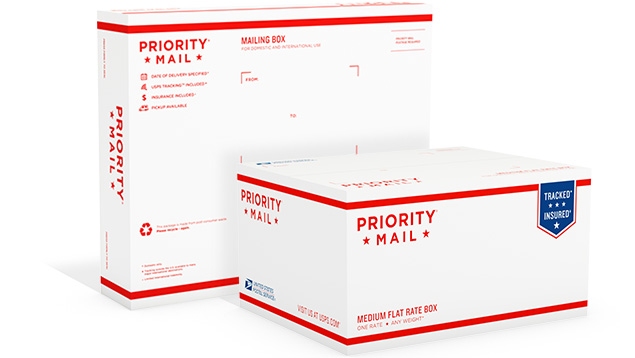 Image of Priority Mail International supplies.