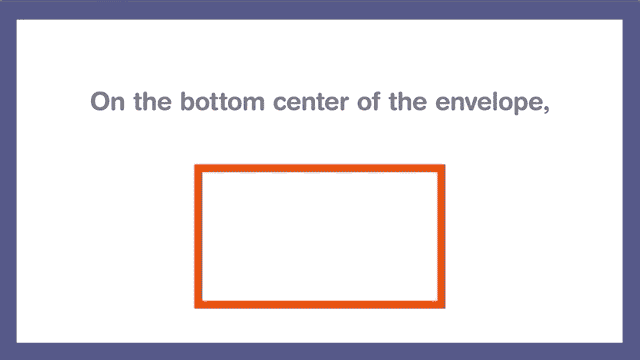 如何发送一封信的视频预览，显示一个信封，左上角有退件地址，底部中间有投递地址。