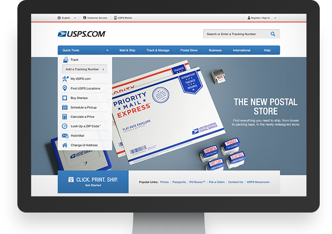 Photo of USPS.com on a desktop