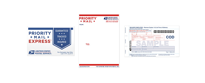 Forms and labels available in The Postal Store.