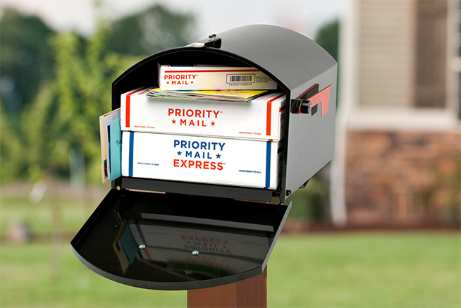 Mailpieces inside a bigger mailbox.