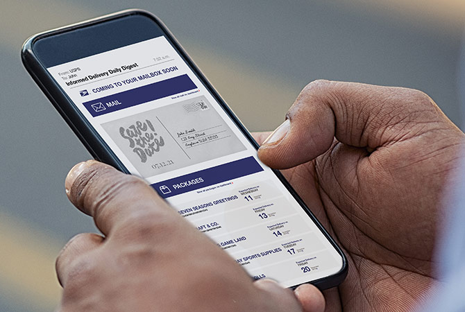 A smartphone showing an Informed Delivery email.
