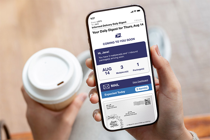 A smartphone showing a Informed Delivery Daily Digest email.