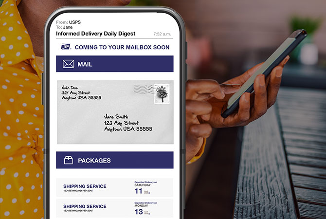 An Informed Delivery preview email on a smartphone.