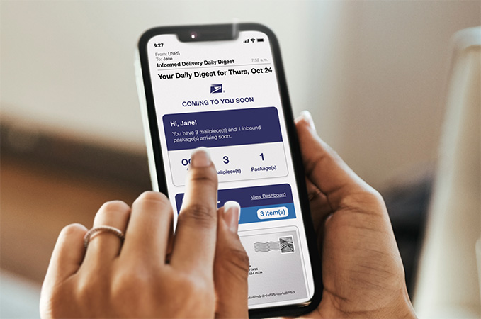 A smartphone showing an Informed Delivery Daily Digest email.