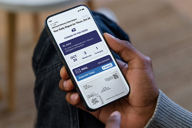 A smartphone showing a Informed Delivery Daily Digest email.