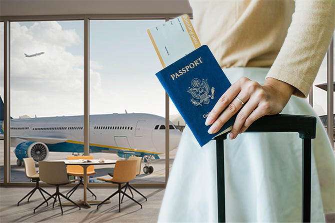 A passport being held by a person.