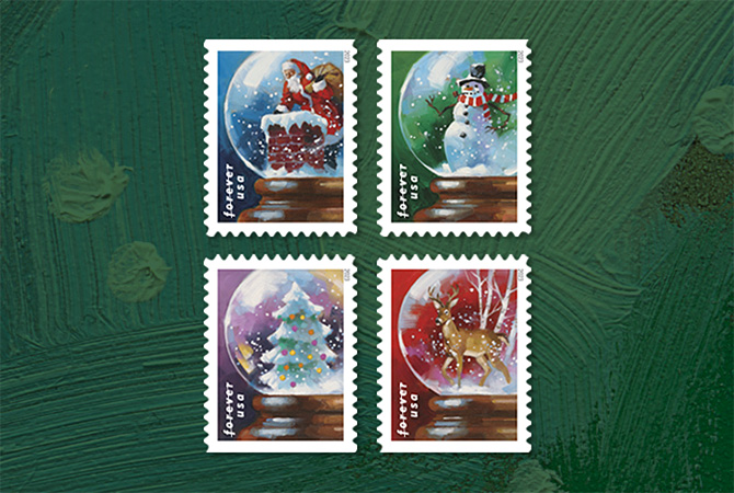 Snow Globes Forever Stamps.