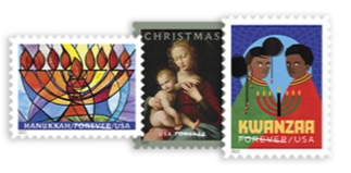 Holiday themed stamps.