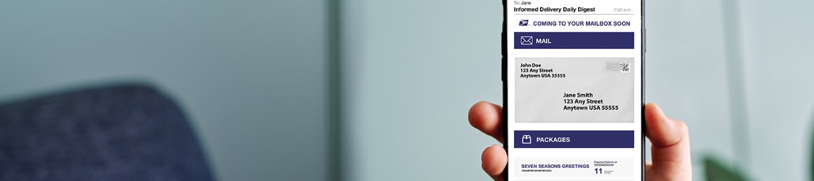 Smartphone open to the Informed Delivery application.