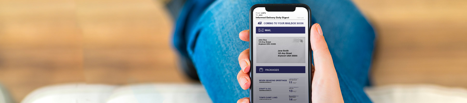 Smartphone open to the Informed Delivery application.