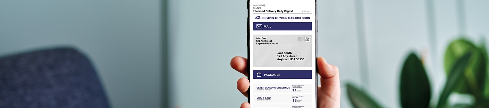 Smartphone open to the Informed Delivery application.