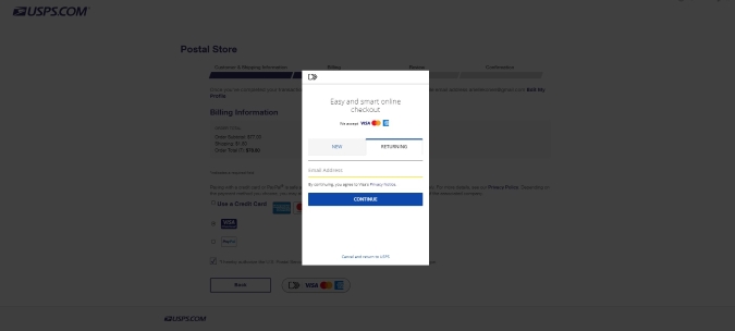 Example of Click to Pay pop-up window, as of 2/20/20.