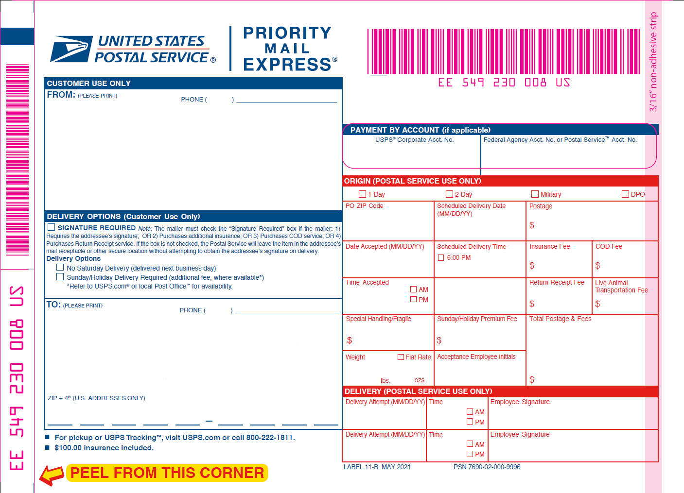 USPS Priority Mail with tracking number and insurance 