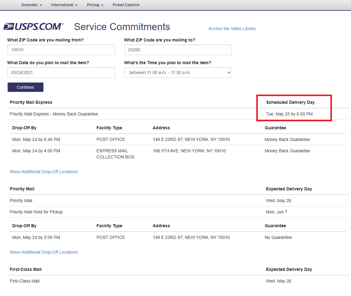 How do I determine the scheduled delivery date for Priority Mail