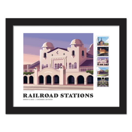 Railroad Stations Framed Stamps - San Bernadino, CA