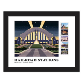 Railroad Stations Framed Stamps - Cincinnati, OH