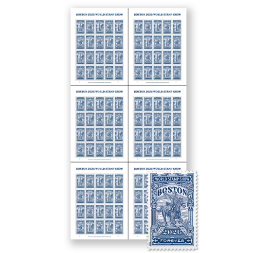 Boston 2026 World Stamp Show Press Sheet with Die-Cuts