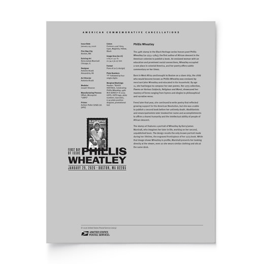 Phillis Wheatley American Commemorative Cancellation Page