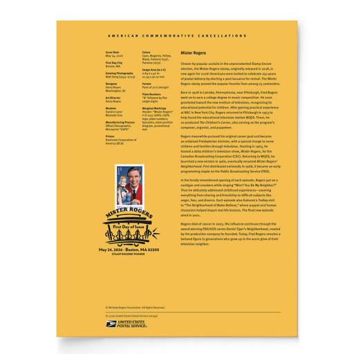 Mister Rogers American Commemorative Cancellation Page