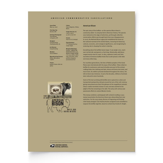 American Bison American Commemorative Cancellation Page