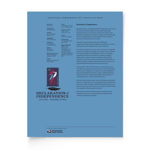 Declaration of Independence American Commemorative Cancellation Page