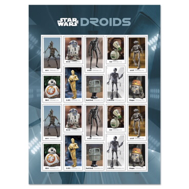 USPS STAR WARS STAMPS 2021 DROIDS FOREVER FULL SHEET OF 20 RELEASED/SOLDOUT 5/4