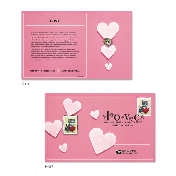 Love 2023 Stamp Pin with Cancellation Card Kitten