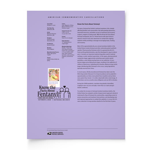 Know the Facts About Fentanyl American Commemorative Cancellation Page