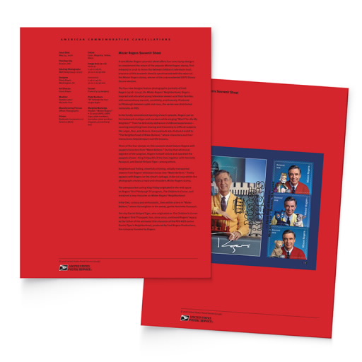 Mister Rogers Souvenir Sheet American Commemorative Cancellation Page
